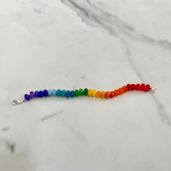 Rainbow Jade Gemstone Bracelet Silver Plated Clasp - Picture 5 of 7